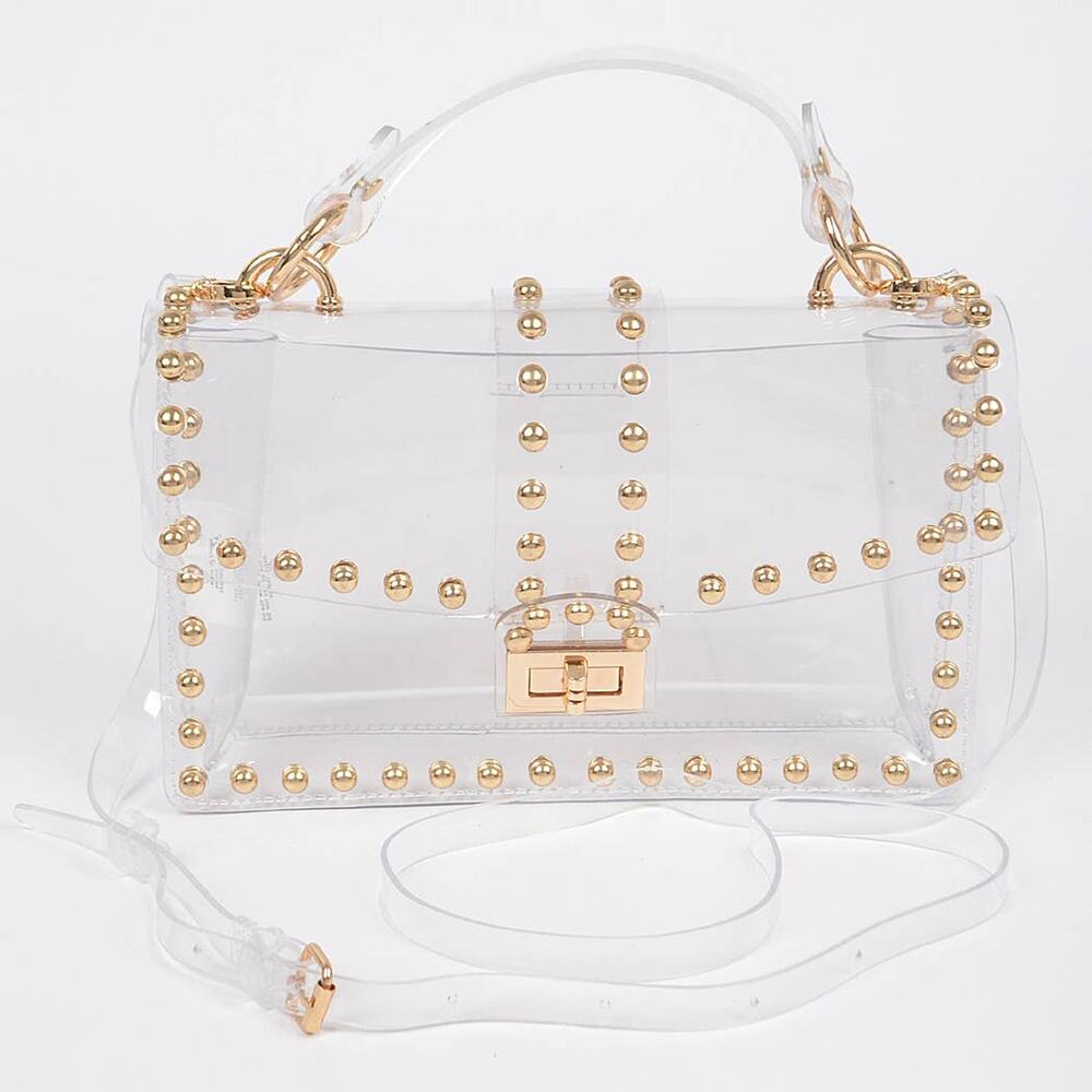 Studded Clear Crossbody Bag – Gold Metal Hardware